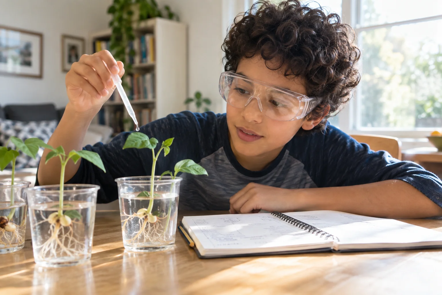 Observing plants, water, and the world around us · AI-generated learning illustration